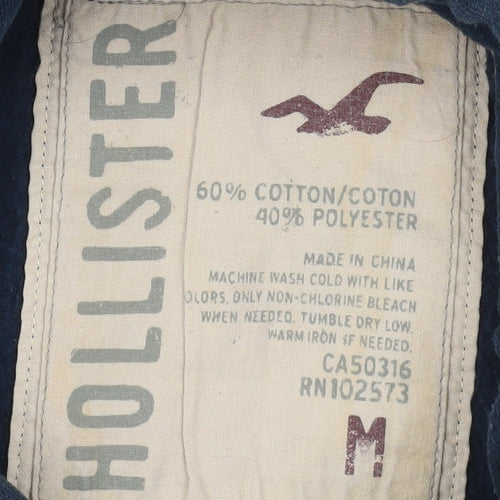 Hollister Men's Blue Pullover Hoodie M Graphic Logo Cotton Blend