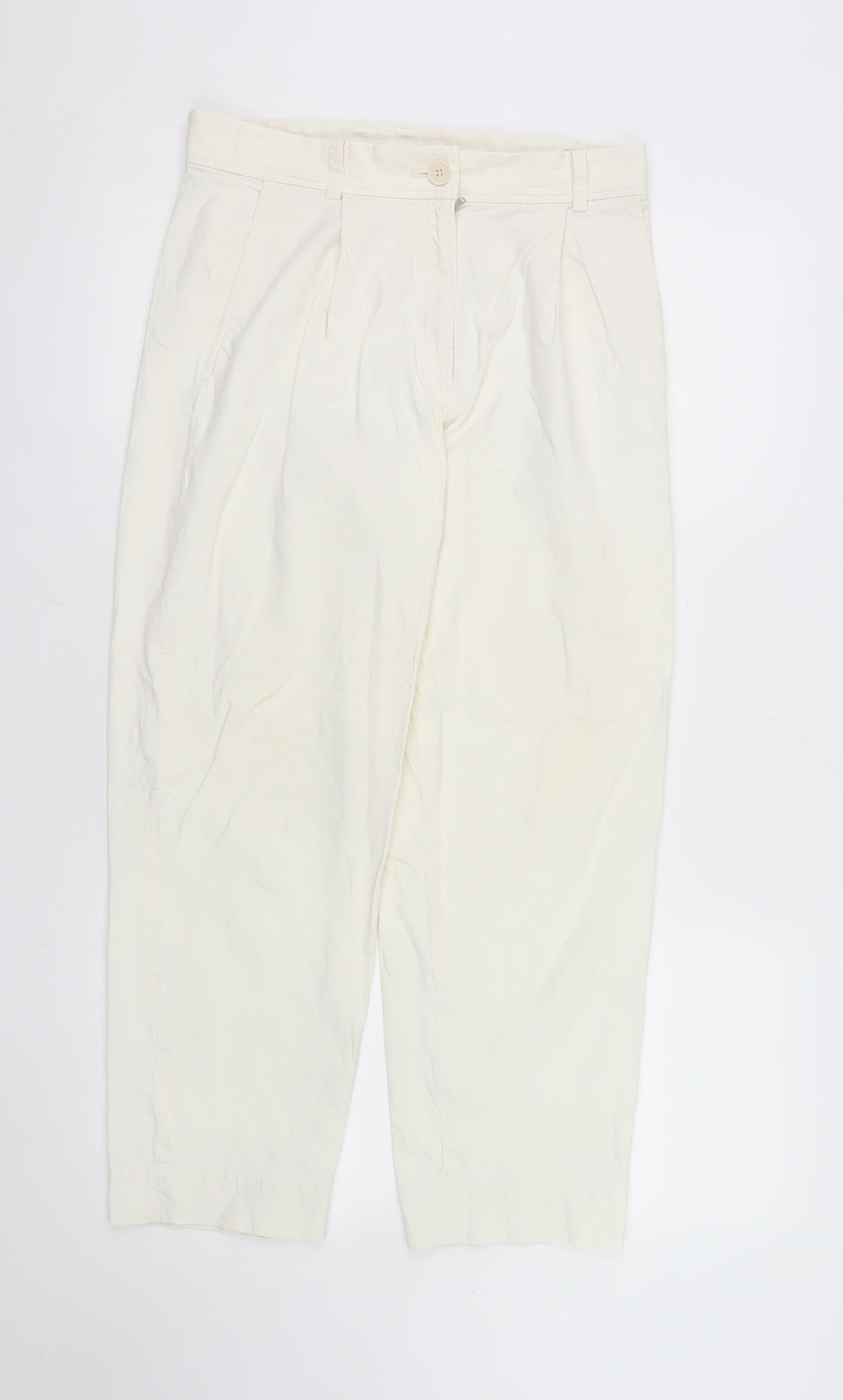 COS Women’s Ivory Chino Trousers Size 8 Pleated Hemp Blend