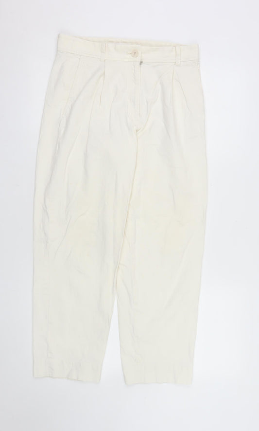 COS Women’s Ivory Chino Trousers Size 8 Pleated Hemp Blend