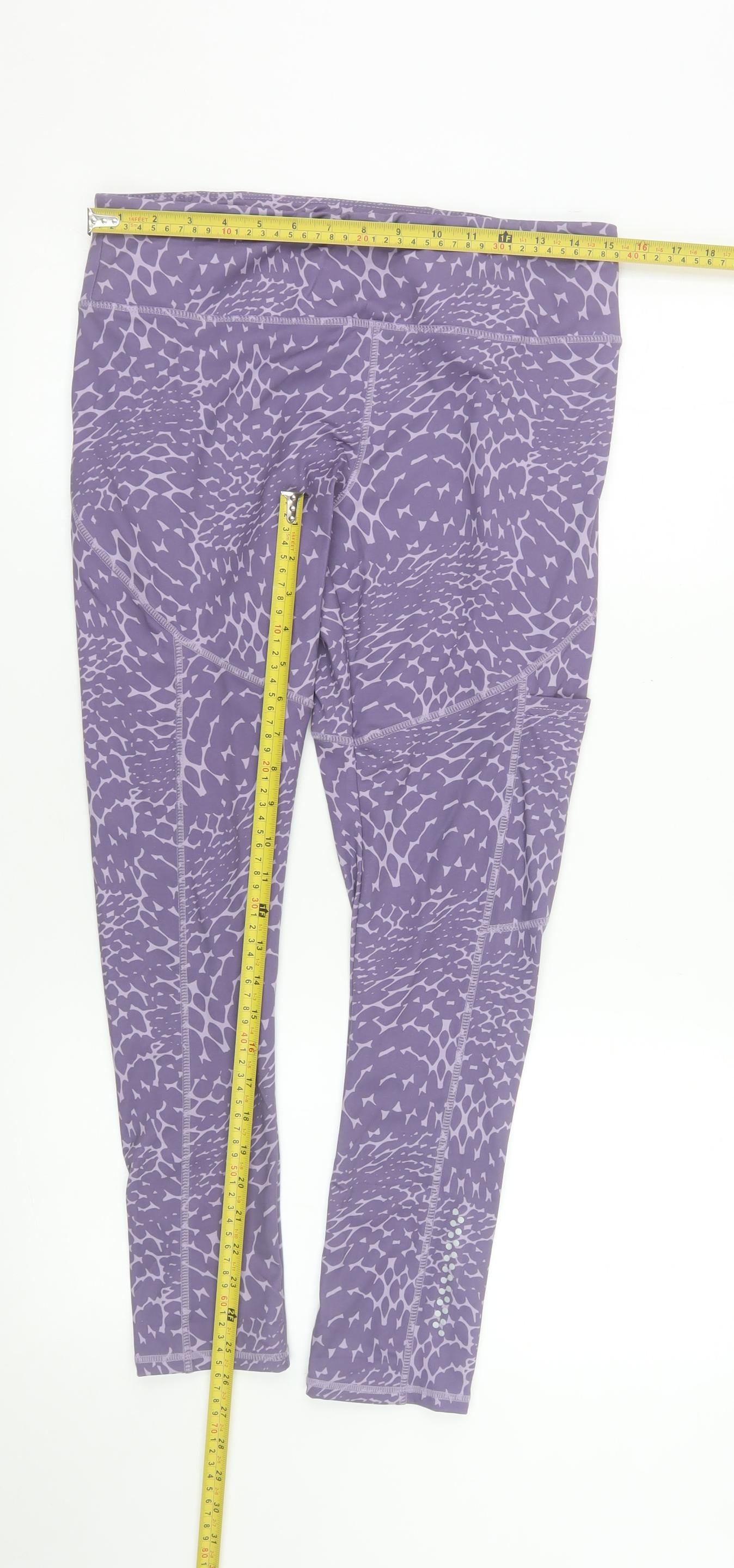 Crane Womens Purple Animal Print Gym Leggings Size 12-14