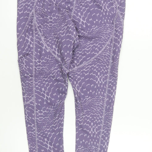Crane Womens Purple Animal Print Gym Leggings Size 12-14