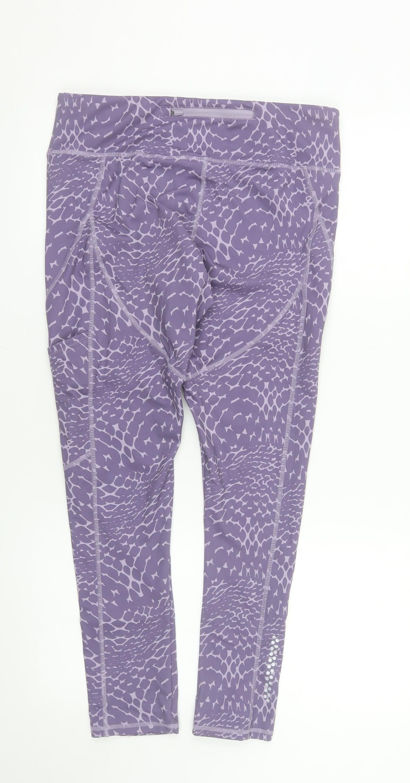 Crane Womens Purple Animal Print Gym Leggings Size 12-14