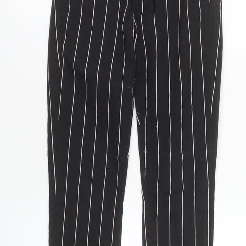 Bershka Women Black Striped High Rise Paperbag Tapered Trousers Size 6