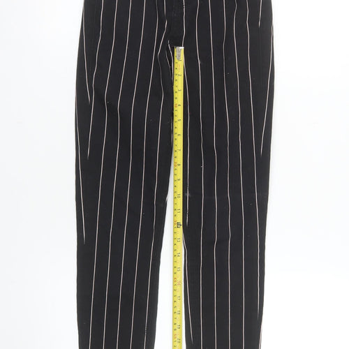 Bershka Women Black Striped High Rise Paperbag Tapered Trousers Size 6