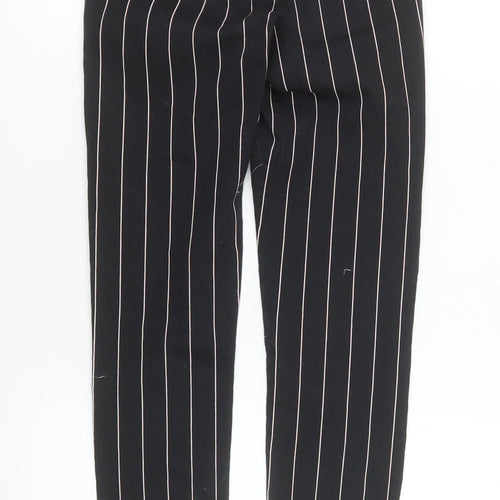 Bershka Women Black Striped High Rise Paperbag Tapered Trousers Size 6