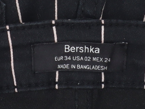 Bershka Women Black Striped High Rise Paperbag Tapered Trousers Size 6
