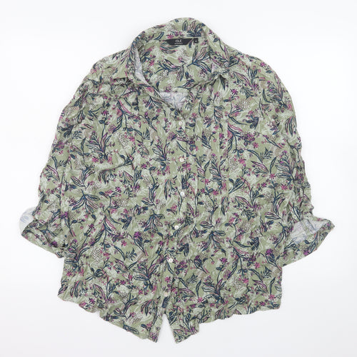 Isle Essentials Women’s Green Floral Button-Up Tunic Shirt Size 16