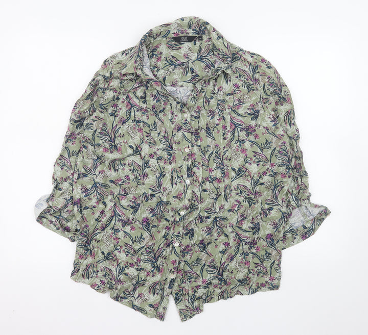 Isle Essentials Women’s Green Floral Button-Up Tunic Shirt Size 16