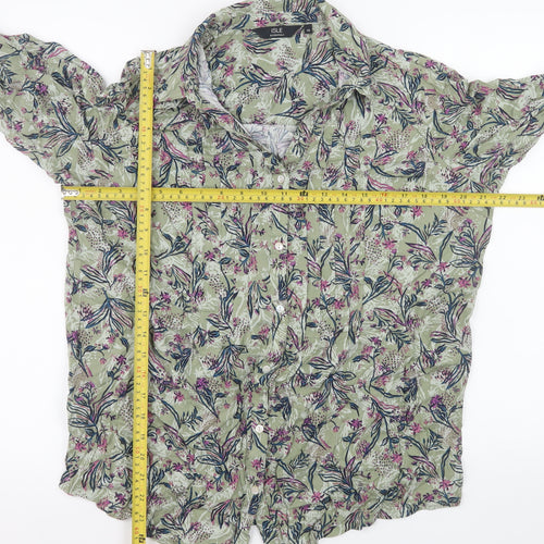 Isle Essentials Women’s Green Floral Button-Up Tunic Shirt Size 16
