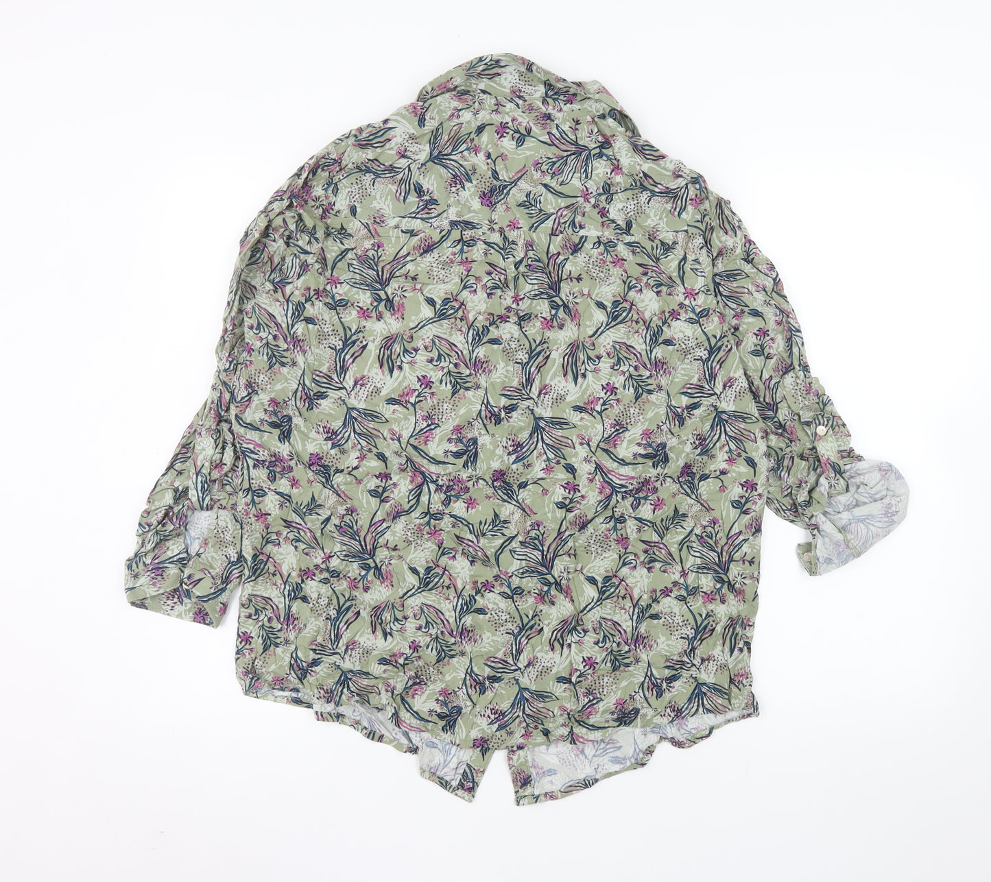 Isle Essentials Women’s Green Floral Button-Up Tunic Shirt Size 16