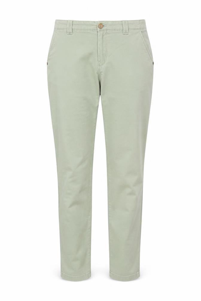Front view of Dash women’s green chino trousers, size UK 10r, cotton blend