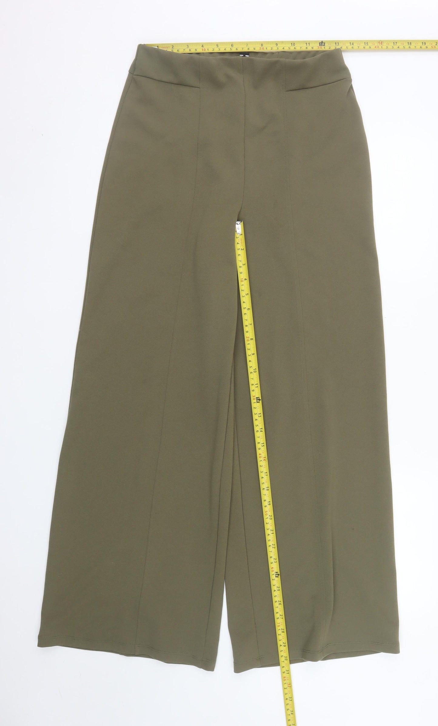 River Island Womens Green Wide-Leg Cropped Trousers Size 10