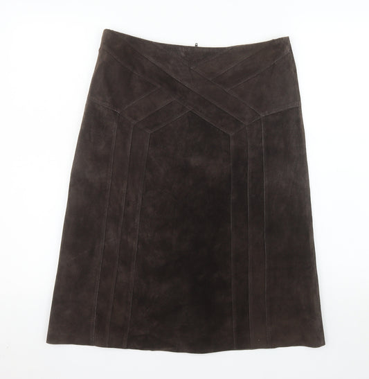 Oasis Women Brown Suede A-Line Knee Length Skirt Size 10