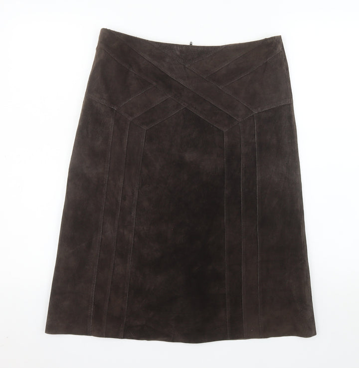 Oasis Women Brown Suede A-Line Knee Length Skirt Size 10