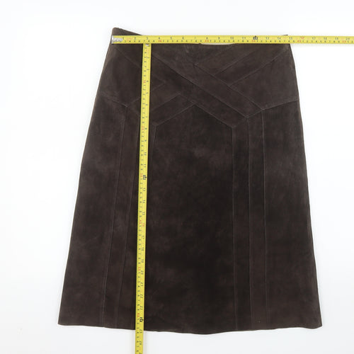 Oasis Women Brown Suede A-Line Knee Length Skirt Size 10