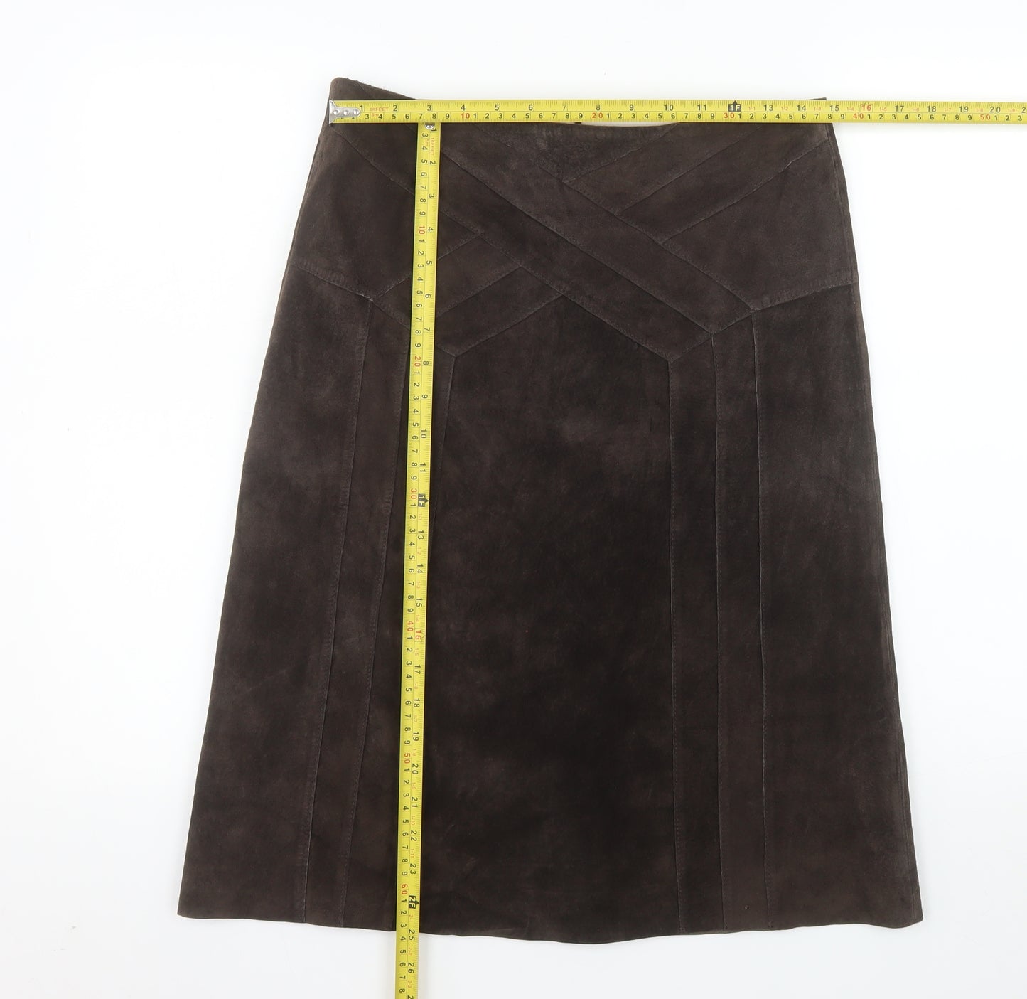 Oasis Women Brown Suede A-Line Knee Length Skirt Size 10