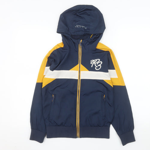 Ripstop Boys Blue Yellow Hooded Colourblock Windbreaker Jacket 11-12 Years