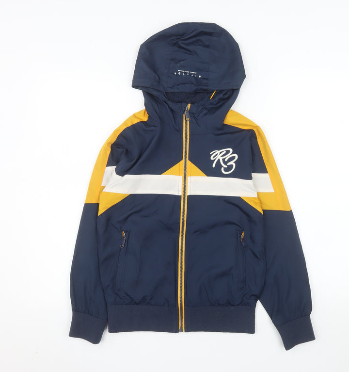 Ripstop Boys Blue Yellow Hooded Colourblock Windbreaker Jacket 11-12 Years