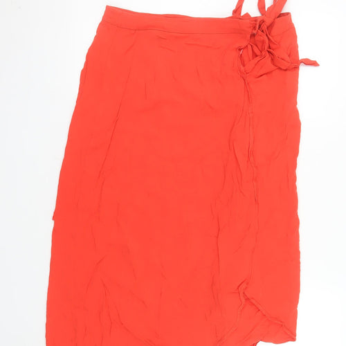 New Look Women’s Red Wrap Midi Skirt Size 6 Lightweight Viscose