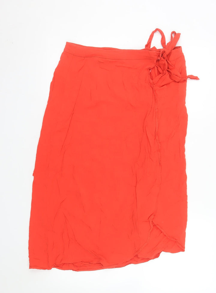 New Look Women’s Red Wrap Midi Skirt Size 6 Lightweight Viscose