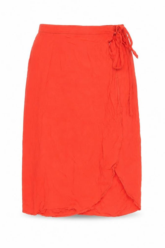 Front view of New Look Women’s Red Wrap Midi Skirt, size UK 6, Lightweight Viscose