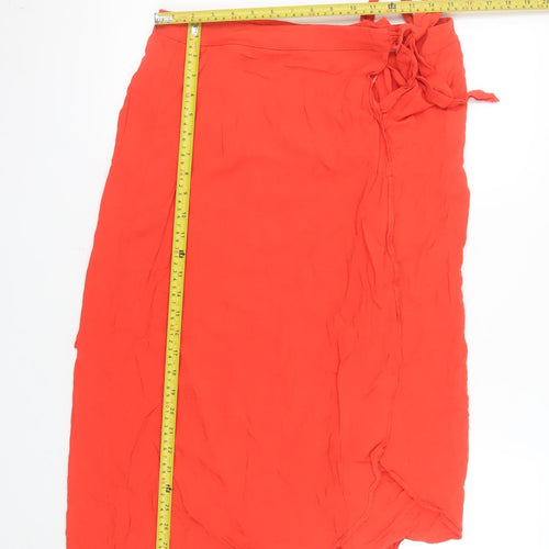 New Look Women’s Red Wrap Midi Skirt Size 6 Lightweight Viscose