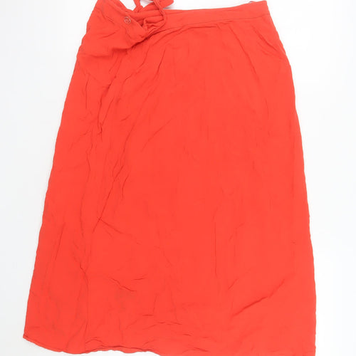 New Look Women’s Red Wrap Midi Skirt Size 6 Lightweight Viscose