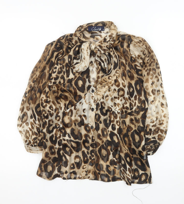 Closet Women Brown Leopard Print Chiffon Wrap Blouse Size 10