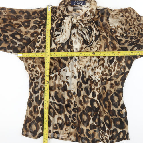 Closet Women Brown Leopard Print Chiffon Wrap Blouse Size 10