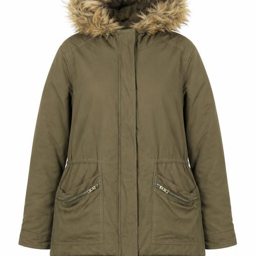New Look Women Khaki Faux Fur Hooded Parka Jacket UK 12