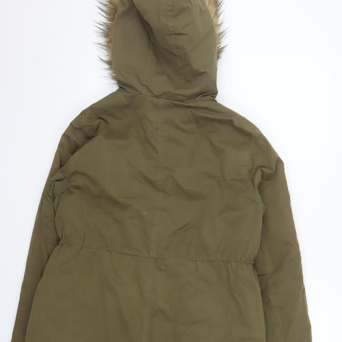 New Look Women Khaki Faux Fur Hooded Parka Jacket UK 12