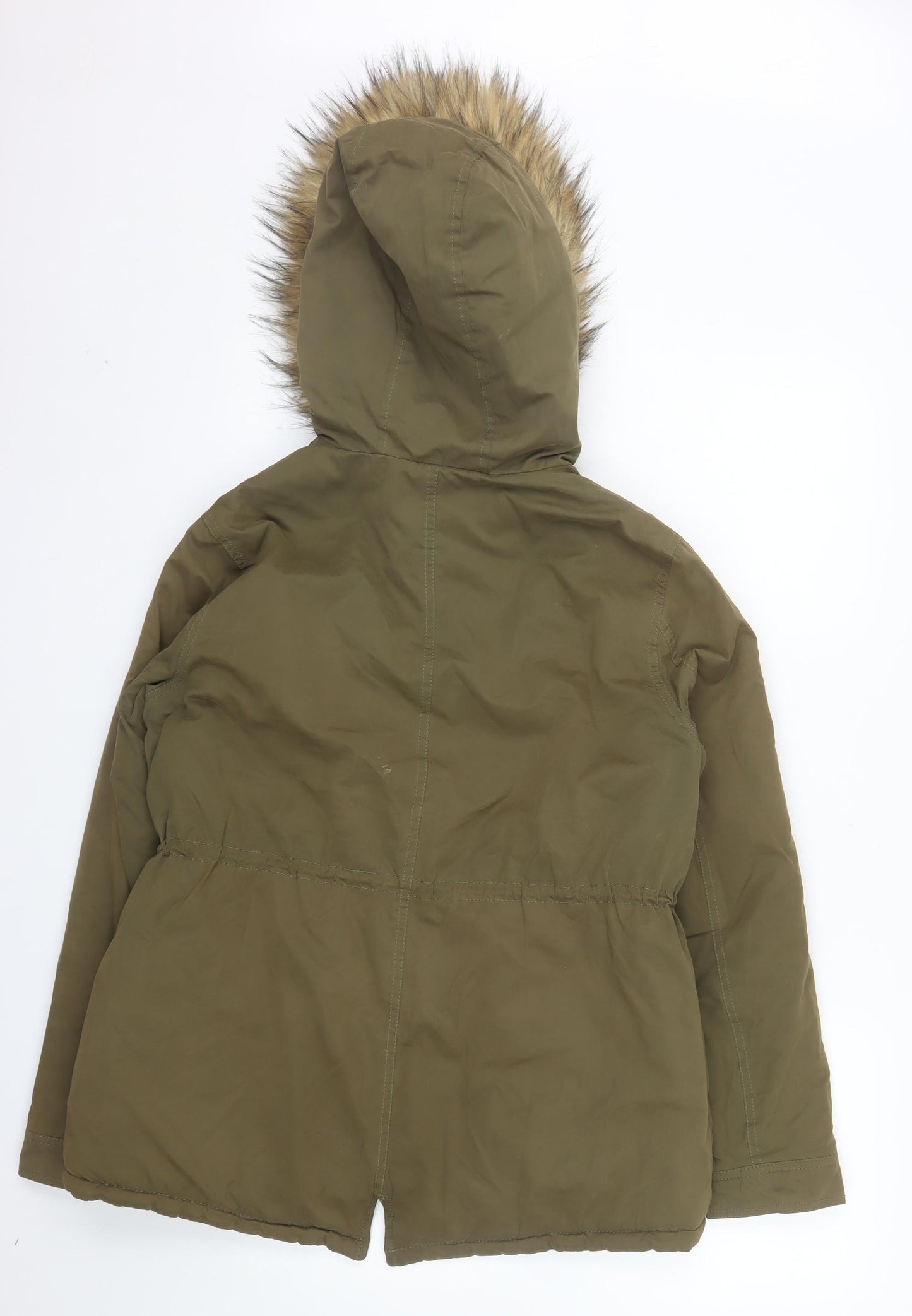 New Look Women Khaki Faux Fur Hooded Parka Jacket UK 12