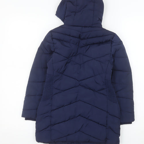George Girls Blue Hooded Mid-Length Puffer Coat 7-8 Years Quilted Winter Jacket
