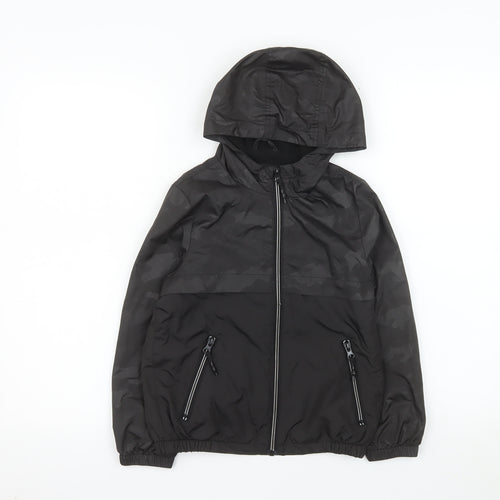 Tu Boys Black Camouflage Lightweight Hooded Windbreaker Jacket 7-8 Years