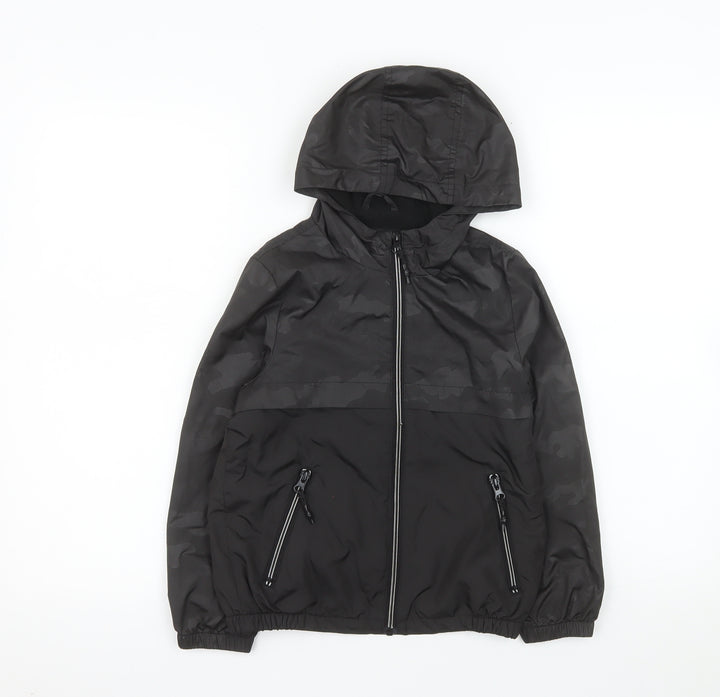 Tu Boys Black Camouflage Lightweight Hooded Windbreaker Jacket 7-8 Years