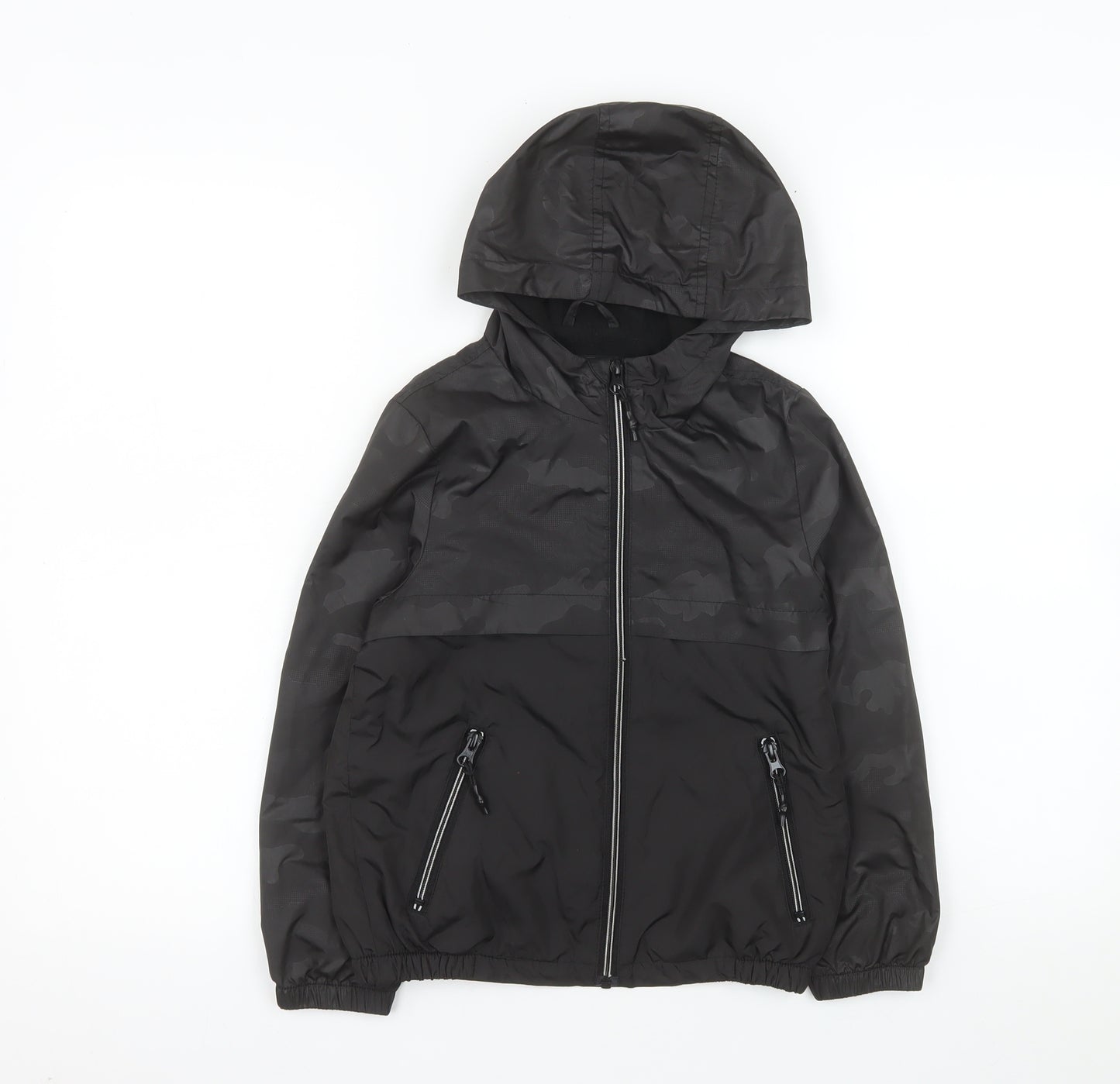 Tu Boys Black Camouflage Lightweight Hooded Windbreaker Jacket 7-8 Years