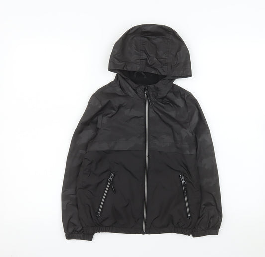 Tu Boys Black Camouflage Lightweight Hooded Windbreaker Jacket 7-8 Years