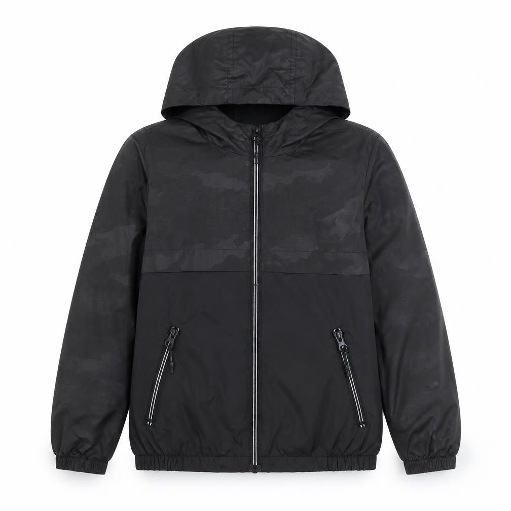 Tu Boys Black Camouflage Lightweight Hooded Windbreaker Jacket 7-8 Years