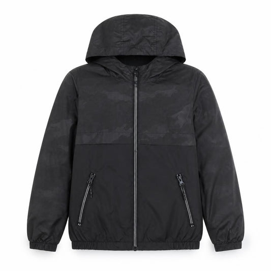 Tu Boys Black Camouflage Lightweight Hooded Windbreaker Jacket 7-8 Years