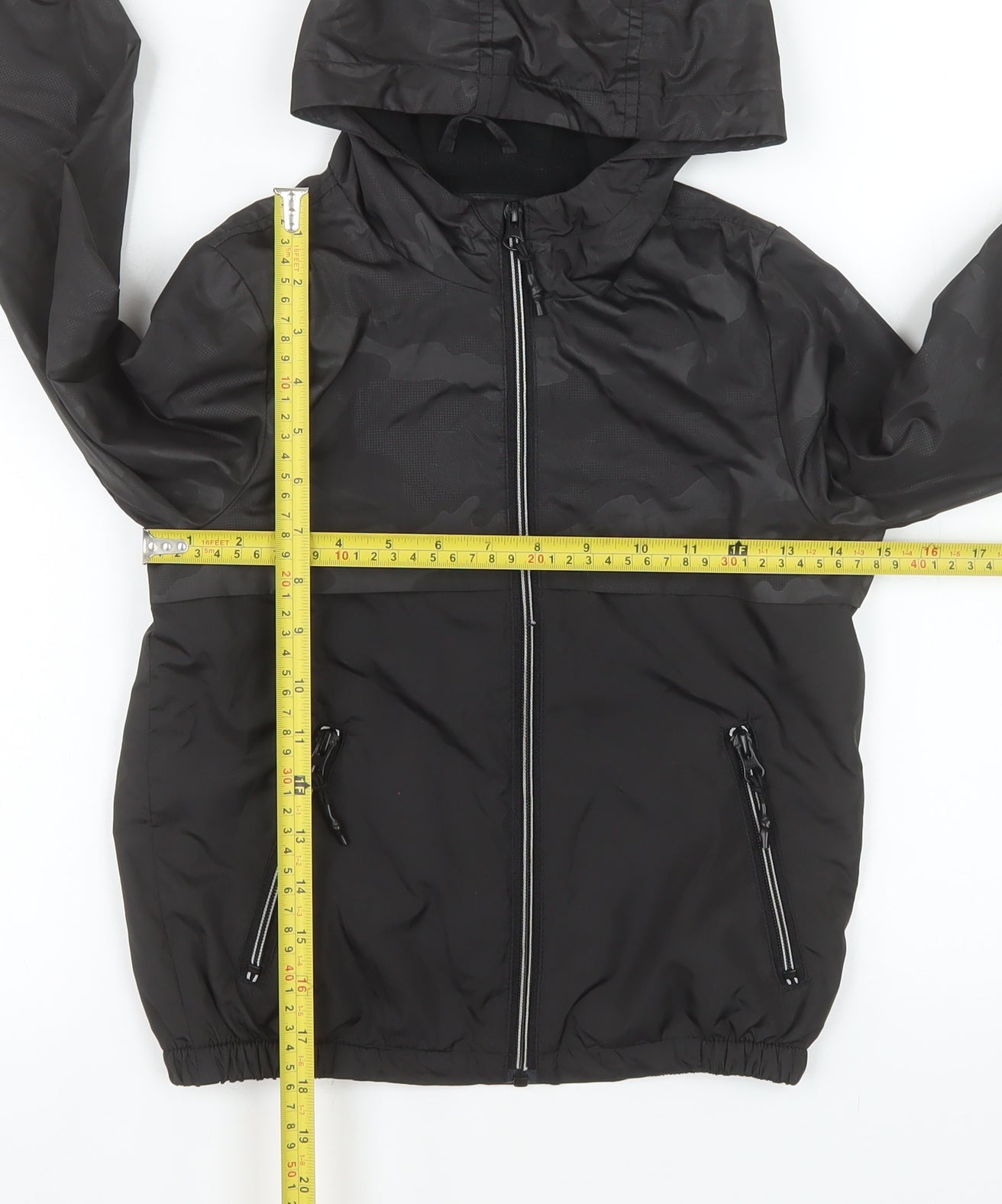 Tu Boys Black Camouflage Lightweight Hooded Windbreaker Jacket 7-8 Years
