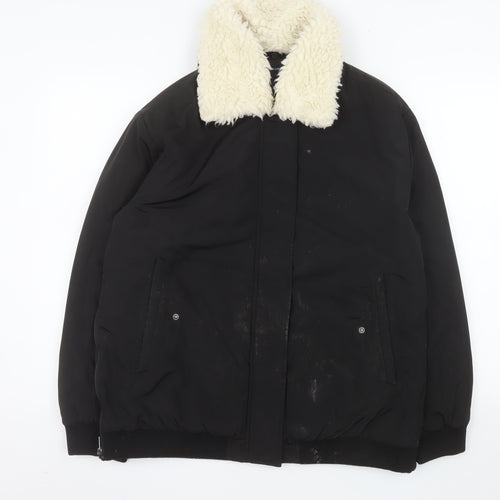 French Connection Men's Black Bomber Jacket Size S Lined Winter Coat