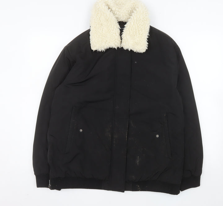 French Connection Men's Black Bomber Jacket Size S Lined Winter Coat