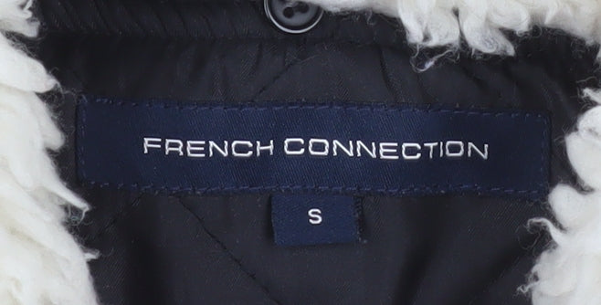 French Connection Men's Black Bomber Jacket Size S Lined Winter Coat