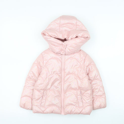 Primark Girls Pink Hooded Puffer Jacket 2 Years Quilted Winter Coat