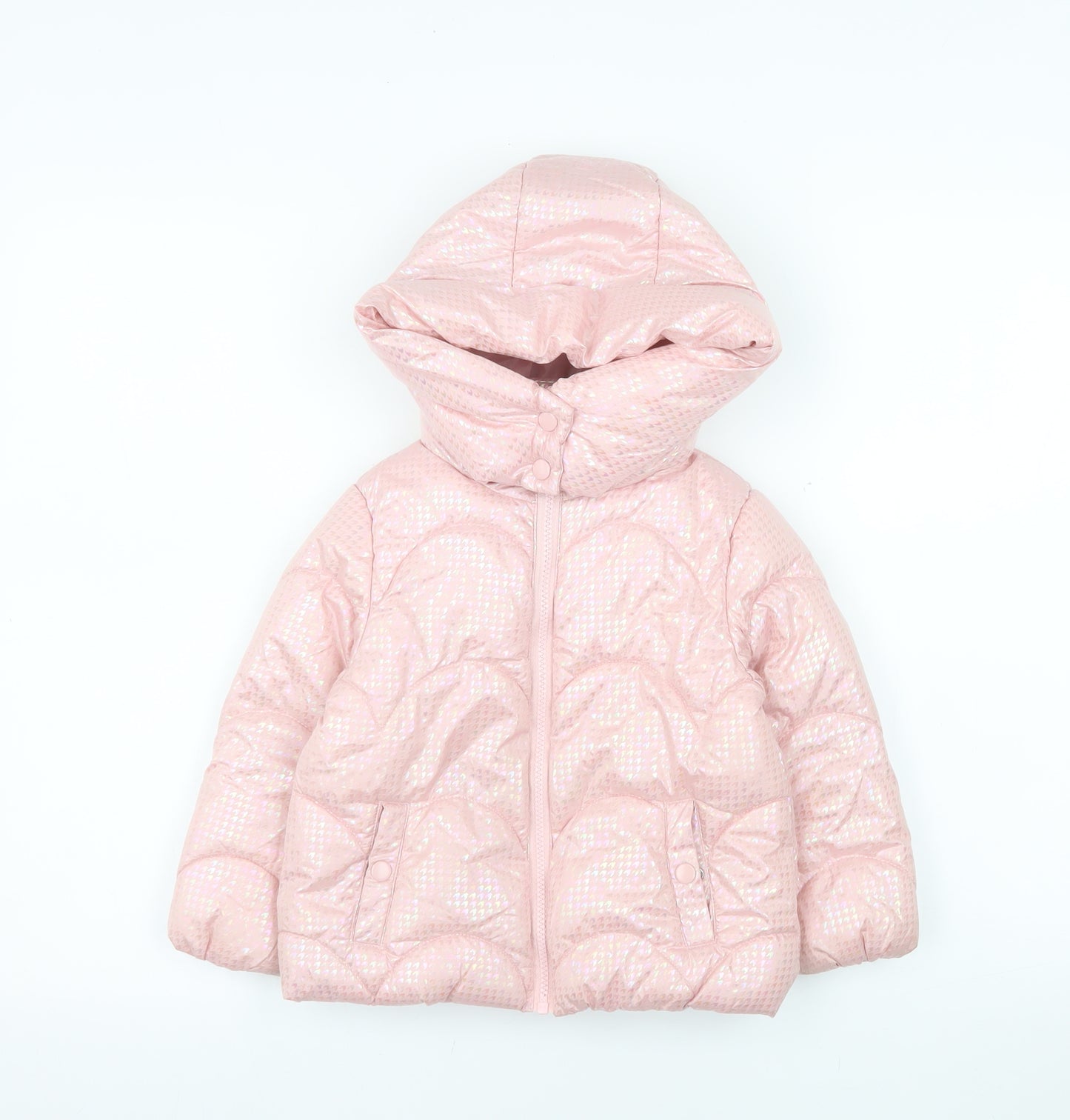 Primark Girls Pink Hooded Puffer Jacket 2 Years Quilted Winter Coat