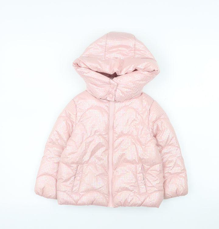 Primark Girls Pink Hooded Puffer Jacket 2 Years Quilted Winter Coat