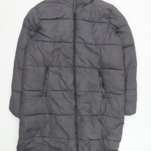 b.young Women Grey Long Puffer Coat Size 16 Full Zip Insulated Jacket
