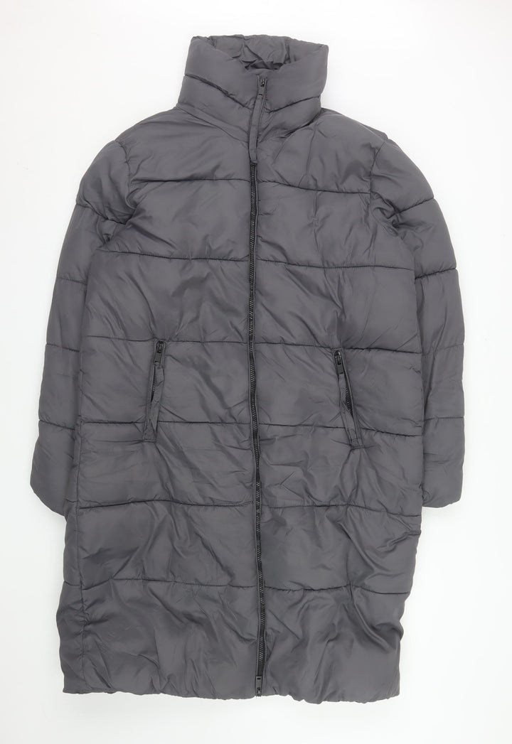 b.young Women Grey Long Puffer Coat Size 16 Full Zip Insulated Jacket