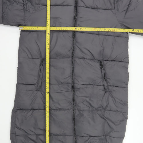 b.young Women Grey Long Puffer Coat Size 16 Full Zip Insulated Jacket