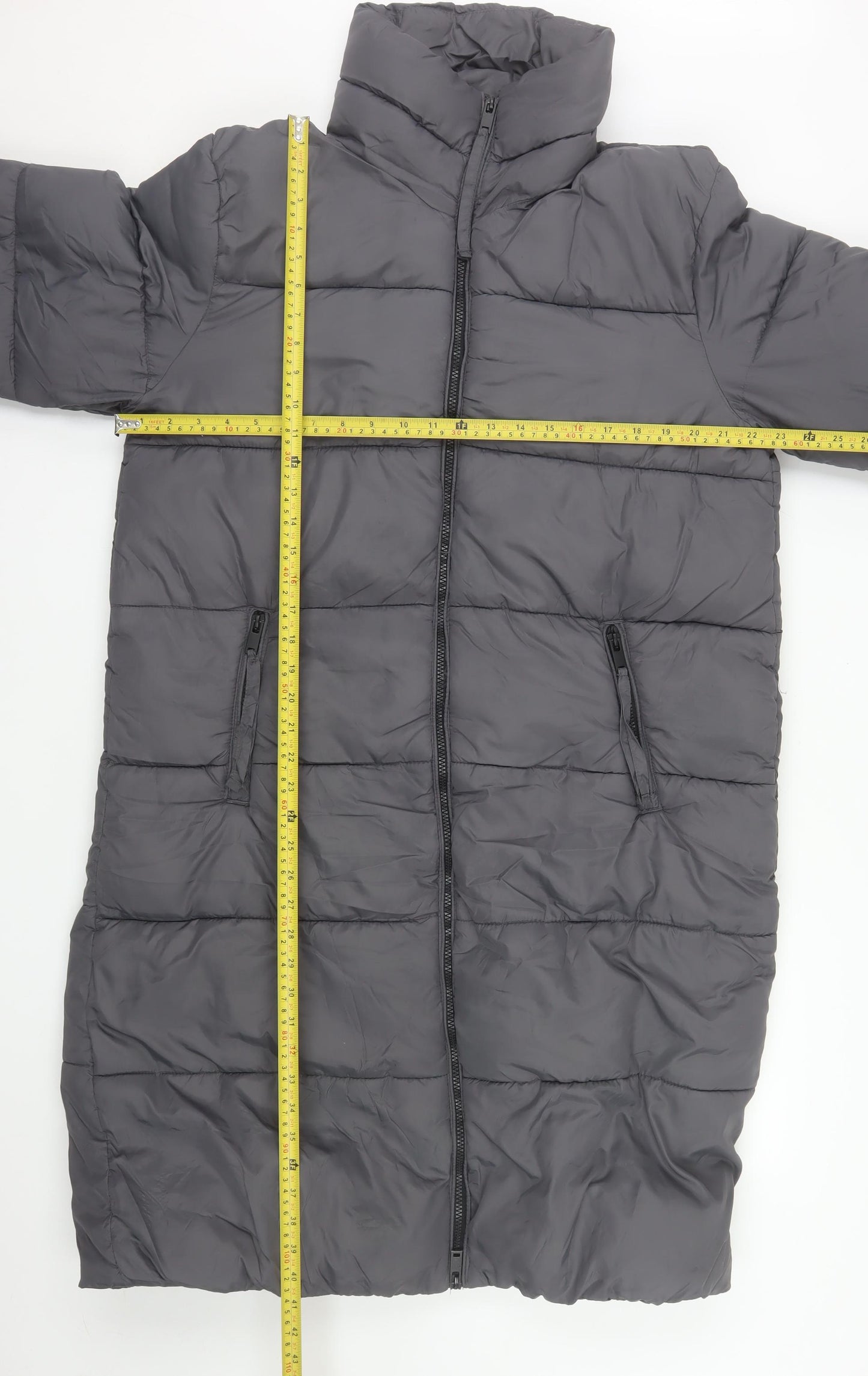 b.young Women Grey Long Puffer Coat Size 16 Full Zip Insulated Jacket